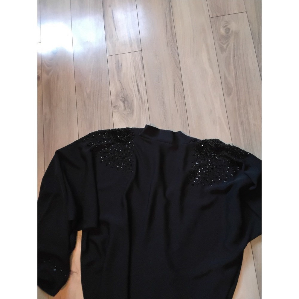 Black Embellished Abaya Robe Sequin Beaded Modest Long Sleeve Kaftan Size 60 - Picture 7 of 7